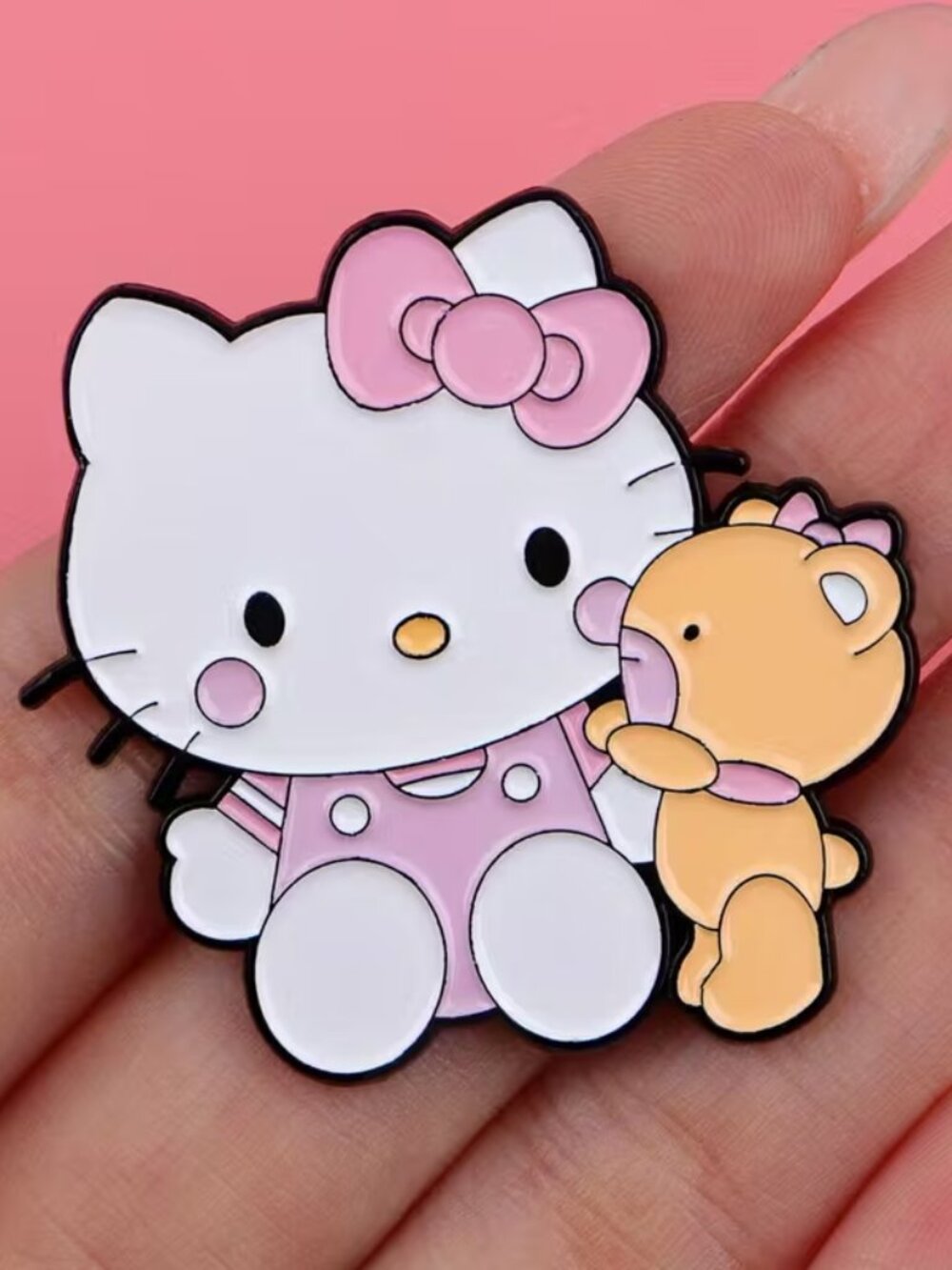 HELLO KITTY and Little Teddy Bear Enamel Lapel Pin Brooch (NEW & SO CUTE!)